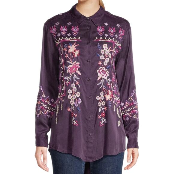 Johnny Was Curacao Floral Embroidered Oversized Tunic Shirt Size XS - Picture 2 of 13